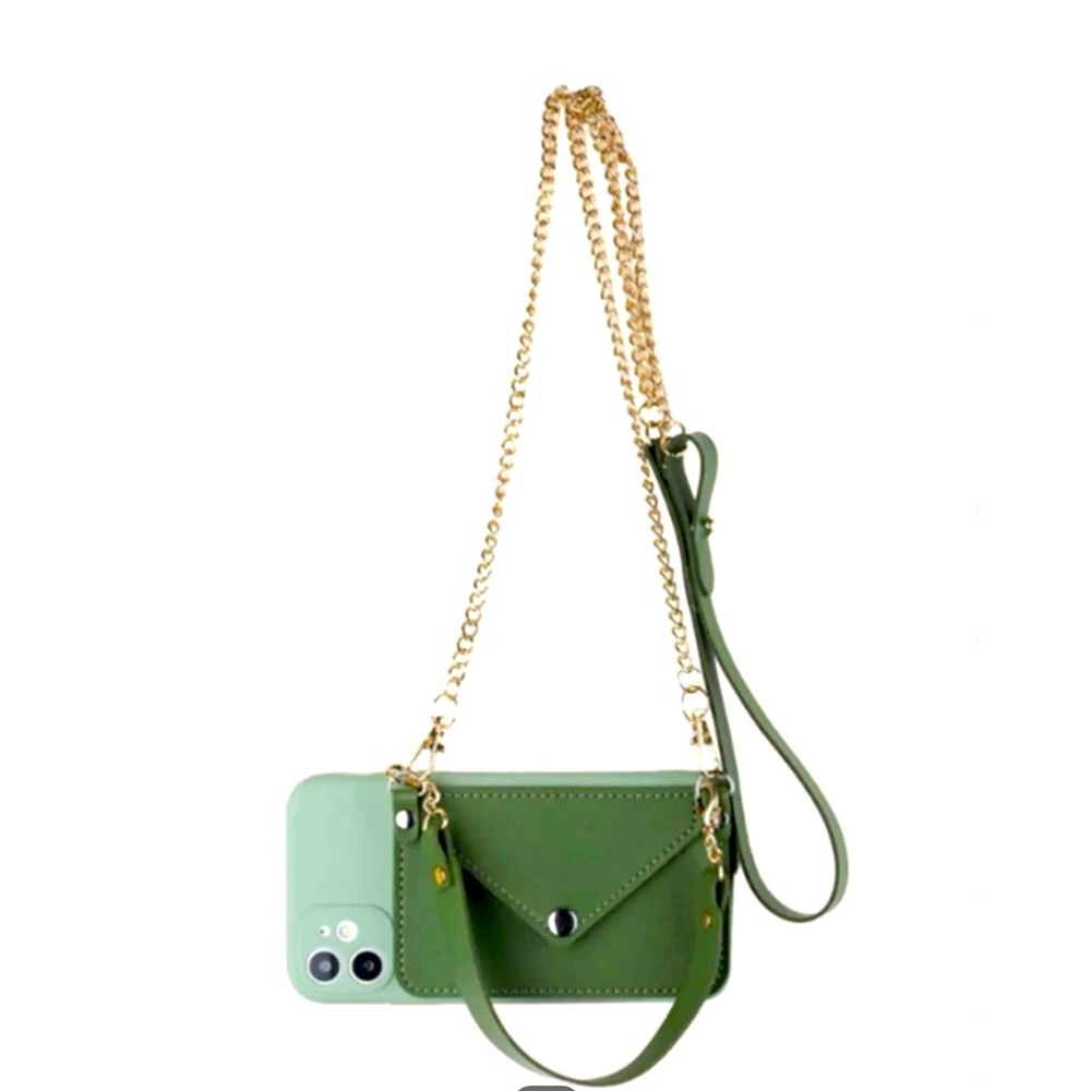 New Green Leather Long Chain Crossbody Case for XR iPhone